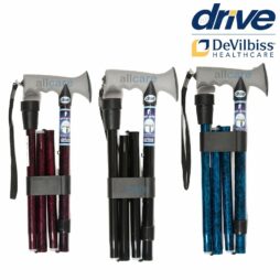 Folding Walking Stick in Blue, Red or Black. Gel T Grip Handle Height Adjustable