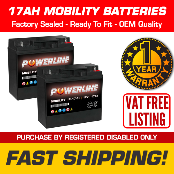 Pair of 17Ah Replacement Mobility Scooter Wheelchair Batteries - 18Ah Pair of 17Ah Replacement Mobility Scooter Wheelchair Batteries - 18Ah 19Ah 12V