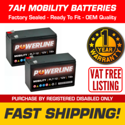 Pair of 7Ah Replacement Mobility Scooter Wheelchair Batteries - 12V 12 Amp