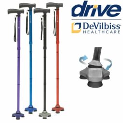 Hurrycane Folding Aluminium Walking stick. 3 Point Pivoting head. With Strap