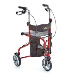 Liteway Lightweight Collapsible Folding Tri-Walker with Seat Walking Aid Red