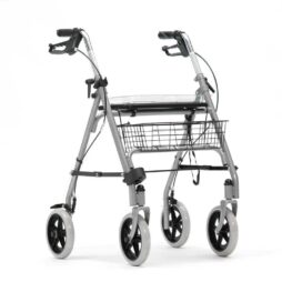 Livewell Silver Steel Rollator with Tray and Basket Walking Frame Wheeled Walker