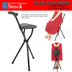 Non-slip Tripod Folding Cane Walking Stick Chair Portable Seat Stool Elderly Aid