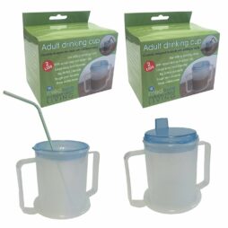 2 x Adult Drinking Cup - 300ml -  2x Anti Splash Lids- First Aid Disability 
