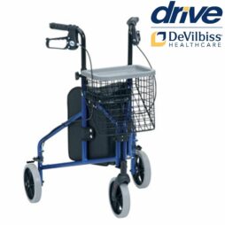 Lightweight Folding Tri Walker Mobility Aid with Bag, Basket, Tray. Three Wheels