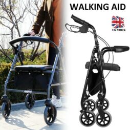 Ultra Lightweight Rollator 4 Wheeled Mobility Walker Wheeled Walking Aid W/Seat