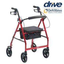 Drive Red Folding Rollator with Seat 7" Wheels Walker Walking Frame Mobility Aid