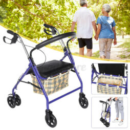 Blue Folding Rollator with Seat 6" Wheels Walker Walking Frame Mobility Aid 2